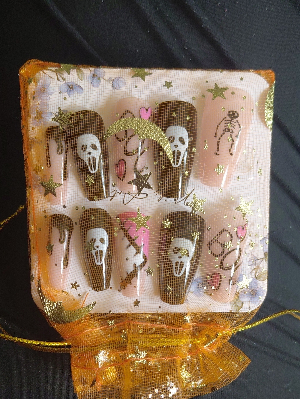 Halloween Ghost & Skeleton Press-On Nail Set in Pink and Brown